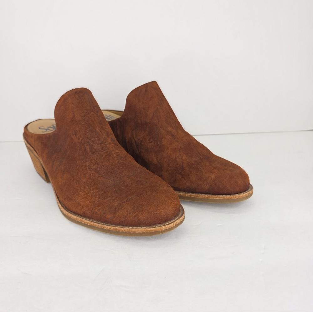 Sofft Ameera Cognac Suede Textured Western Shoes Leather Mule Clogs Size 8.5M - Picture 6 of 16
